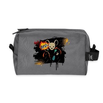 Motif de bande dessinée d’action de super-héros souris BAM - Trousse de toilette en tissu recyclé - anthracite - Devant