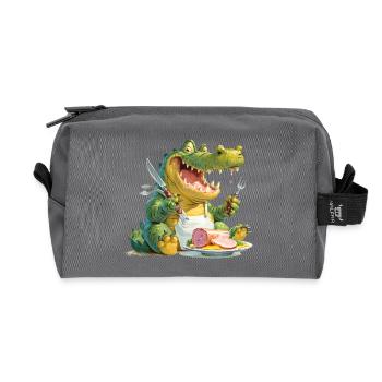 Alligator mit Filet auf dem Teller - Recycelte Kulturtasche - Anthrazit - Vorne