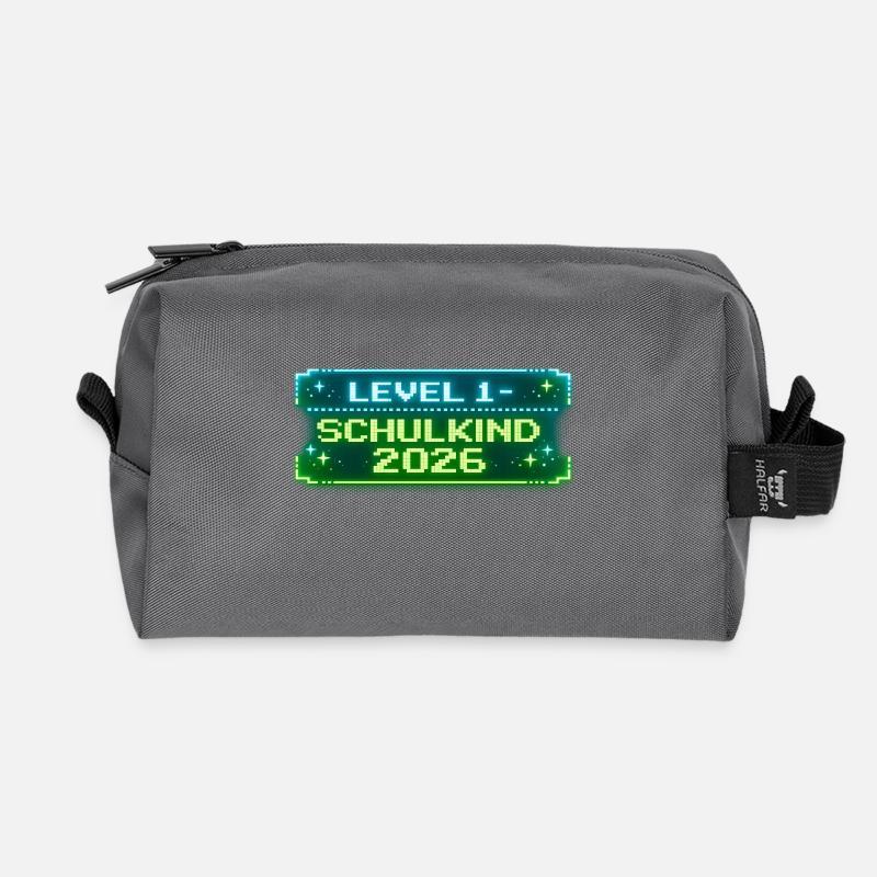 Level 1 Schulkind 2026 Einschulung - Recycelte Kulturtasche - Anthrazit