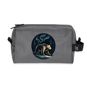 Northern Lights bear in the night forest - Recycled Toiletry Zip Bag - anthracite - Front