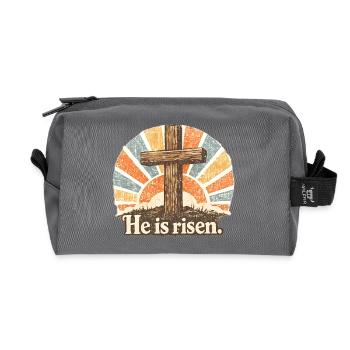 Kruzifix He is Risen Vintage - Recycelte Kulturtasche - Anthrazit - Vorne