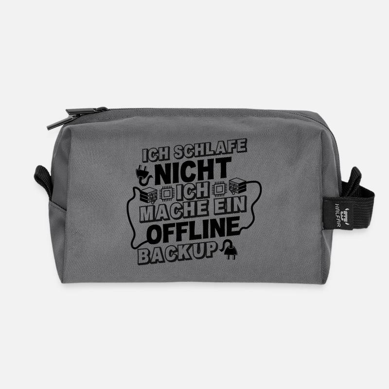 Ich schlafe NICHT ich mache ein OFFLINE-Backup! - Recycelte Kulturtasche - Anthrazit