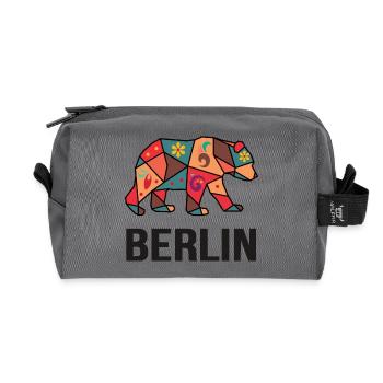 Geometric Berlin Bear Pattern - I love Berlin - Recycled Toiletry Zip Bag - anthracite - Front