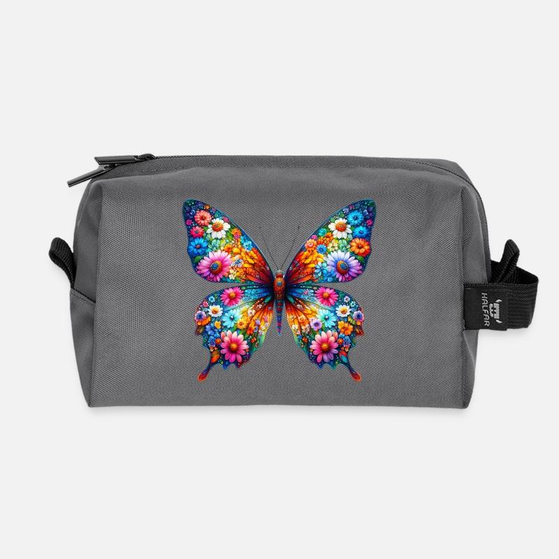Schmetterling mit Blumen verziert - Recycelte Kulturtasche - Anthrazit