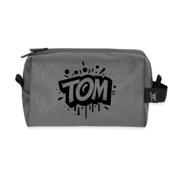 Tom Last name First name Graffiti - Recycled Toiletry Zip Bag - anthracite - Front