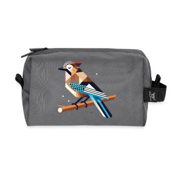 Jays on a branch – stylized spring motif - Recycled Toiletry Zip Bag - anthracite - Front