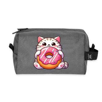 Süße Katze mit Donut Nachtisch Naschkatze - Recycelte Kulturtasche - Anthrazit - Vorne