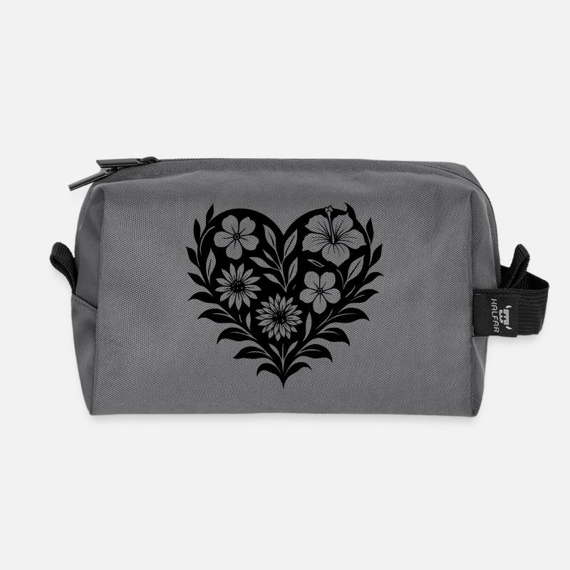 Blumenherz - Blumenmuster Herz auf Schwarz - Recycelte Kulturtasche - Anthrazit