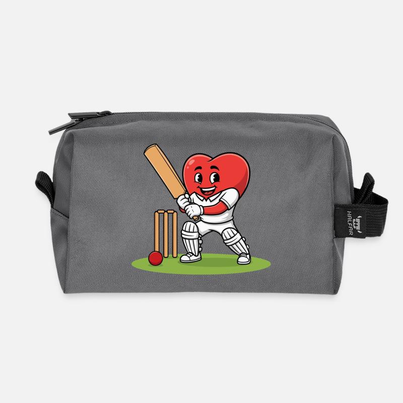 Cricket Herz Maskottchen mit Schläger und Ball - Recycelte Kulturtasche - Anthrazit