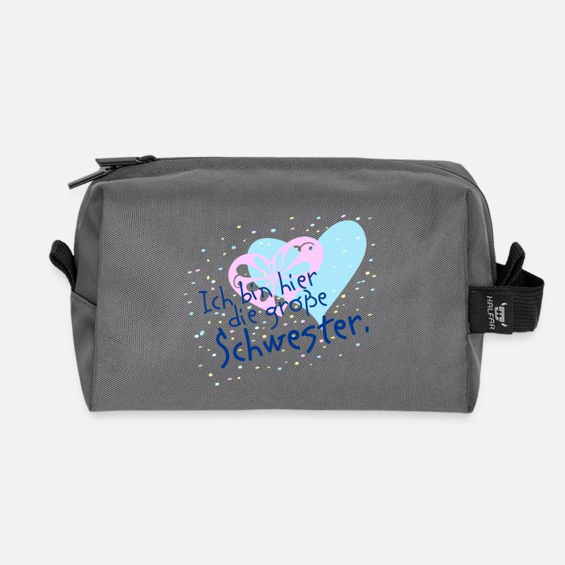 Große Schwester, Herz Confetti Motiv - Recycelte Kulturtasche - Anthrazit