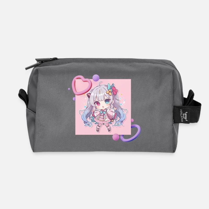 Pastell-Chibi Herzakzent - Recycelte Kulturtasche - Anthrazit