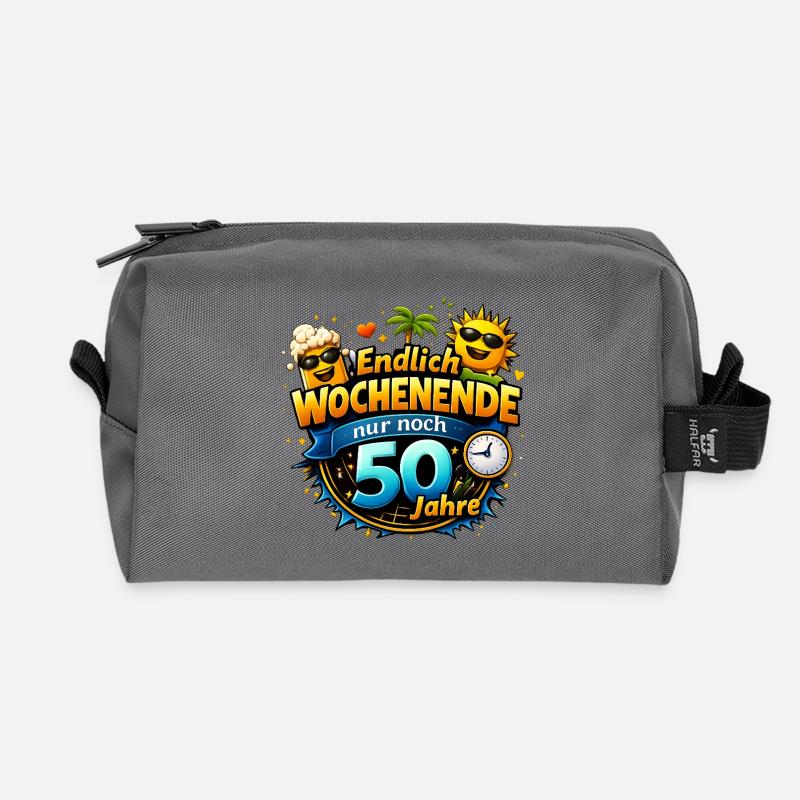 Endlich Wochenende nur noch 50 Jahre  - Recycelte Kulturtasche - Anthrazit