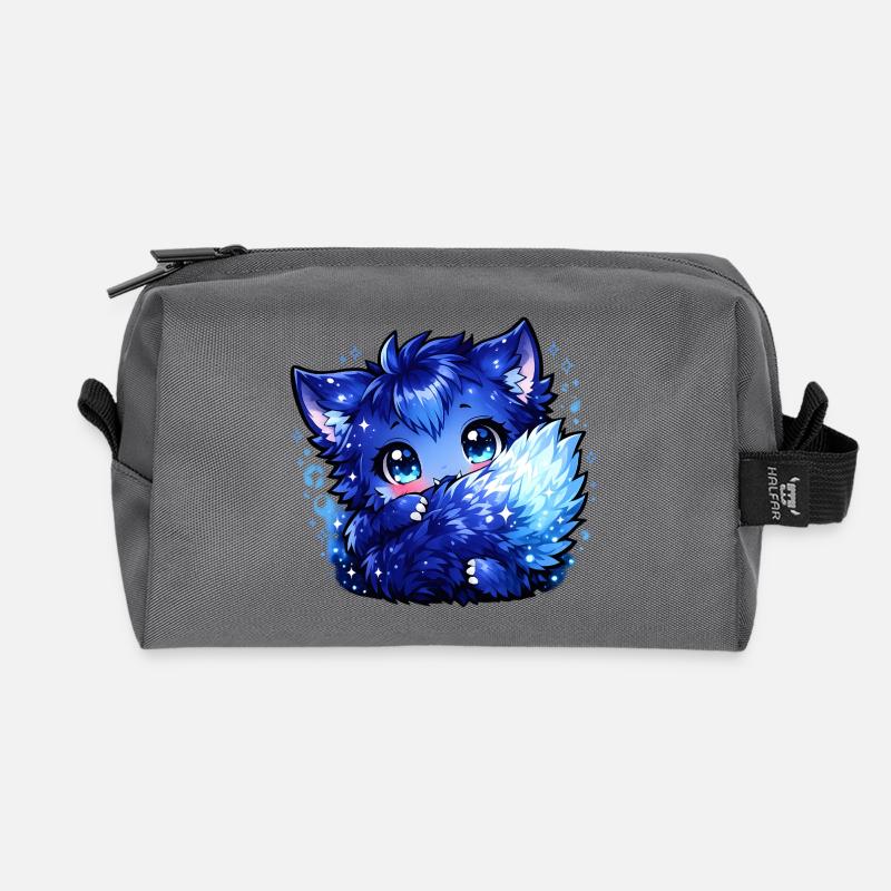 Design du Chibi du Renard Glace Bleu - Trousse de toilette en tissu recyclé - anthracite