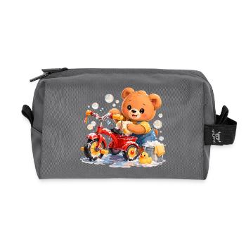 Kids Shirt Bear Cleaning Tricycle Spring Cleaning - Recycled Toiletry Zip Bag - anthracite - Front