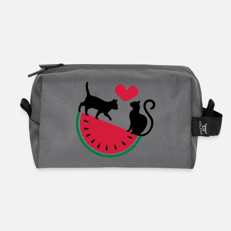 Melon Cat Love - Recycled Toiletry Zip Bag - anthracite