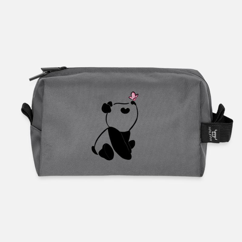 Panda mit Schmetterling – Süßes Tiermotiv - Recycelte Kulturtasche - Anthrazit