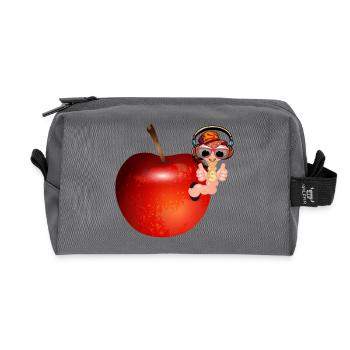 small earthworm as hip hopper in a red apple - Recycled Toiletry Zip Bag - anthracite - Front