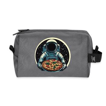 Astronaut with salami pizza space design - Recycled Toiletry Zip Bag - anthracite - Front