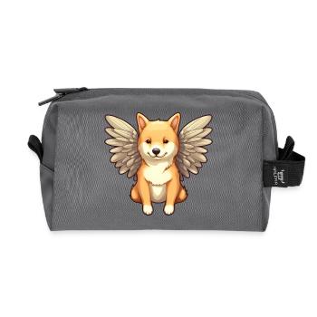 Shiba Inu Angel - Design avec ailes - Trousse de toilette en tissu recyclé - anthracite - Devant