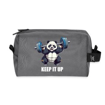 Keep It Up, Panda with Dumbbell Fitness and Bodybuild - Recycled Toiletry Zip Bag - anthracite - Front