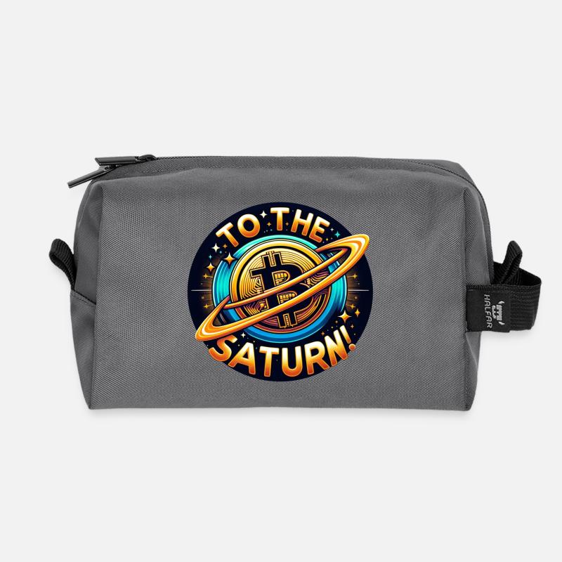 BTC crypto to Saturn! - Recycled Toiletry Zip Bag - anthracite