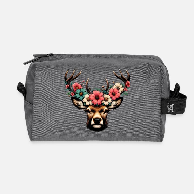 Hirsch mit Blumen - Recycelte Kulturtasche - Anthrazit