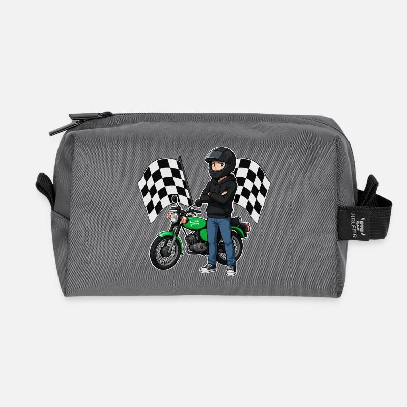 Simson Biker mit Checkered Flag Motiv - Recycelte Kulturtasche - Anthrazit