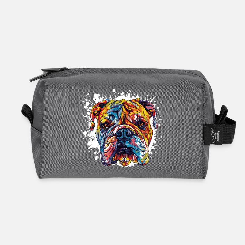 Bunter Bulldoggenkopf Kunst - Recycelte Kulturtasche - Anthrazit