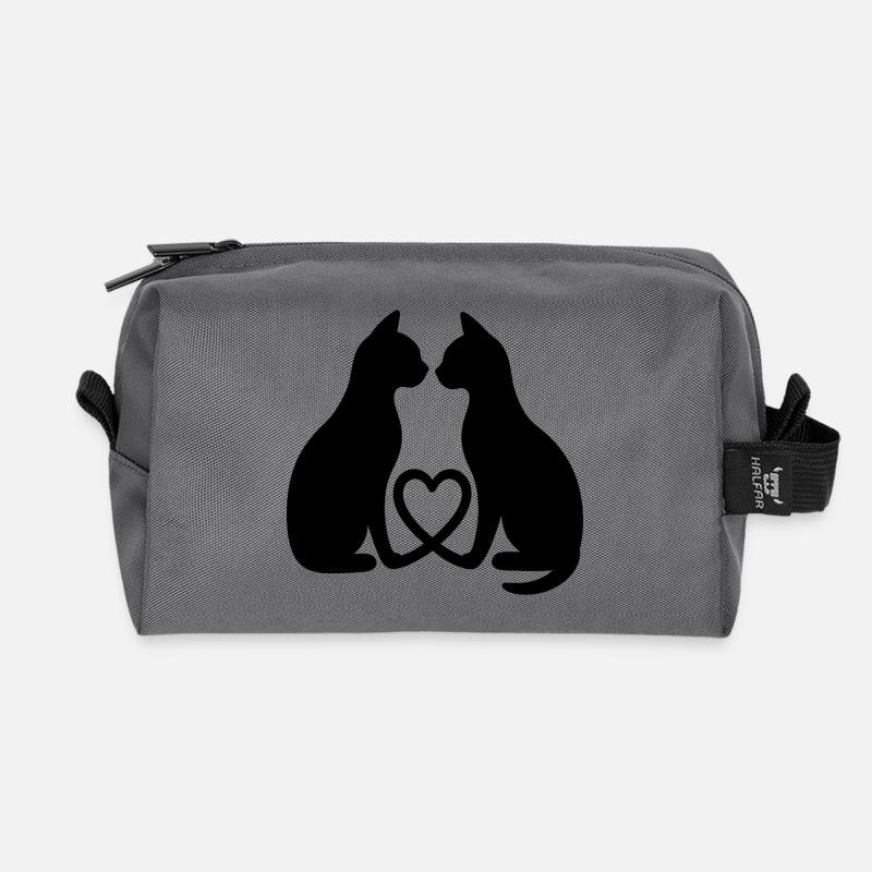 Cat Love - Recycled Toiletry Zip Bag - anthracite
