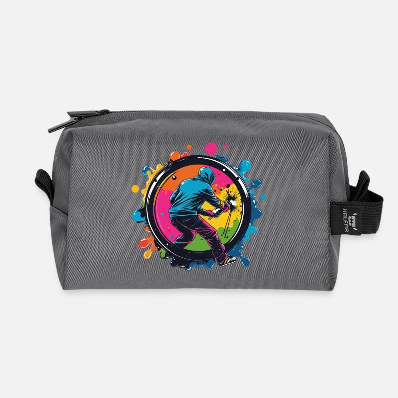 Graffiti in a colorful circle - Recycled Toiletry Zip Bag - anthracite