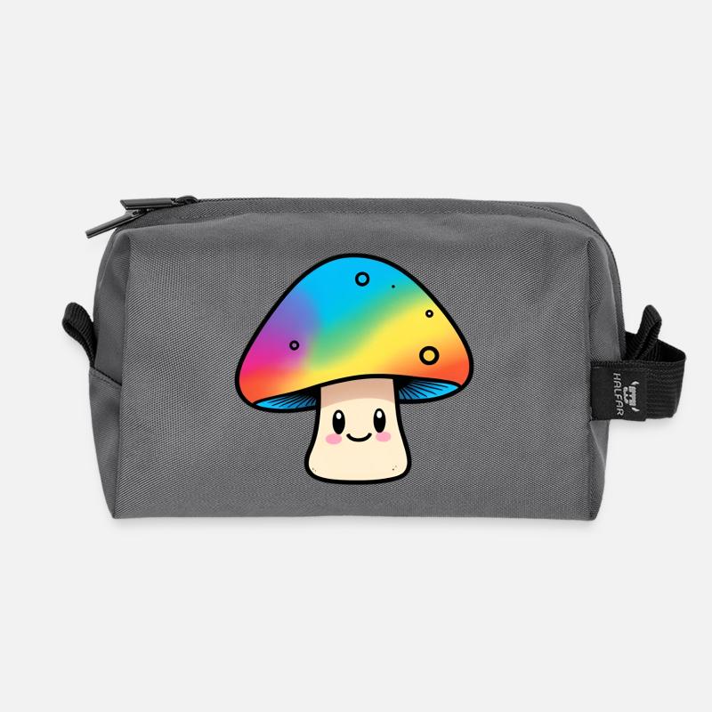 Kawaii Rainbow Mushroom Design - Recycled Toiletry Zip Bag - anthracite