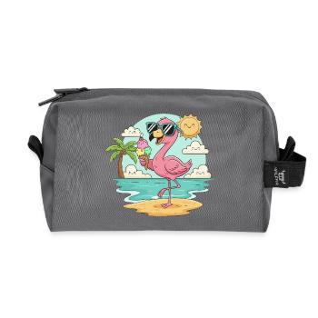 Flamingo am Strand mit Eis & Sonne - Recycled Toiletry Zip Bag - anthracite - Front