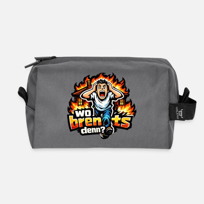 Feueralarm Cartoon mit Spruch: Wo brennts? - Recycelte Kulturtasche - Anthrazit