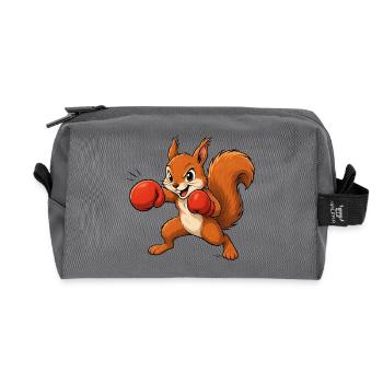 Boxing Squirrel Cartoon Fun Motif - Recycled Toiletry Zip Bag - anthracite - Front