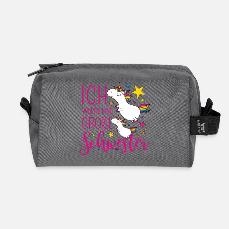 Große Schwester Einhorn Einhörner pink Sterne bunt - Recycelte Kulturtasche - Anthrazit
