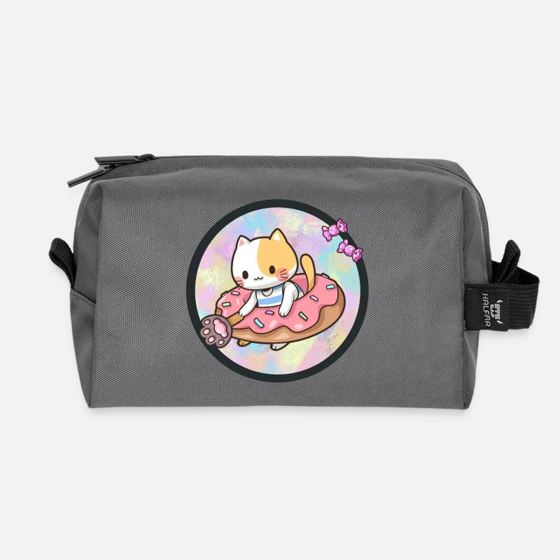 Kawaii cat with donut and sweets - Recycled Toiletry Zip Bag - anthracite