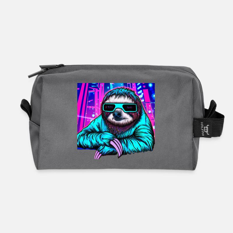 Retrowave Sloth - Ukiyo-e painting - Recycled Toiletry Zip Bag - anthracite