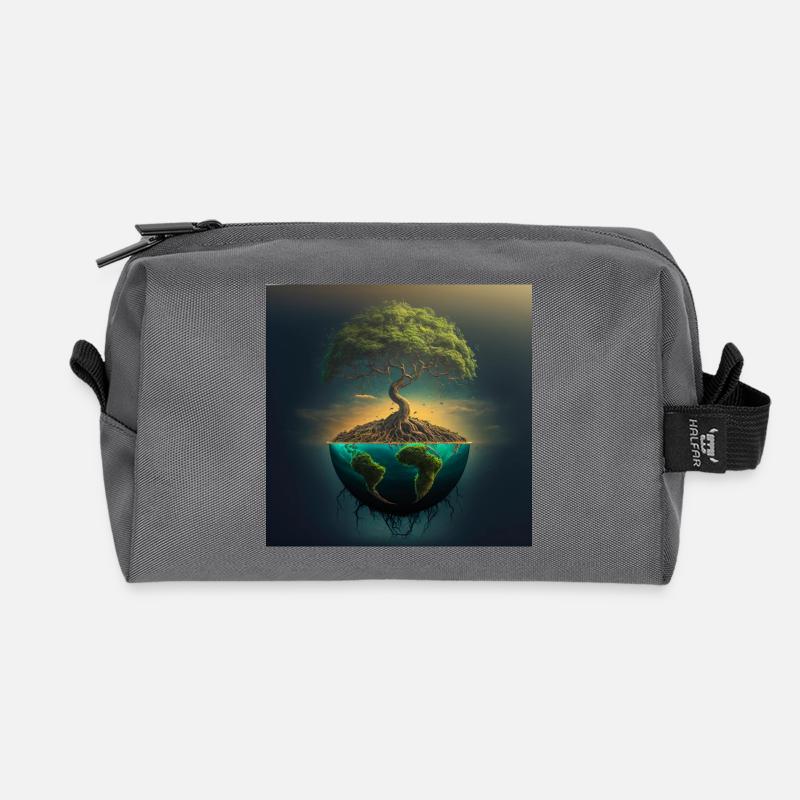World Tree: Tree over half a sphere - Recycled Toiletry Zip Bag - anthracite