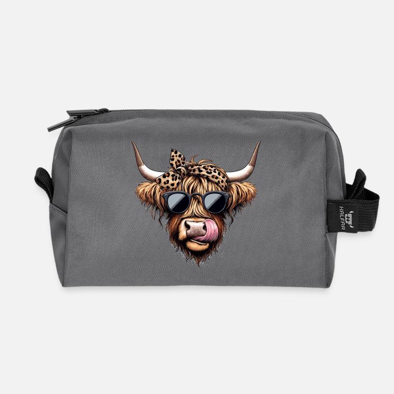 Rockabilly Hochland Rind - Stylish und Cool - Recycelte Kulturtasche - Anthrazit