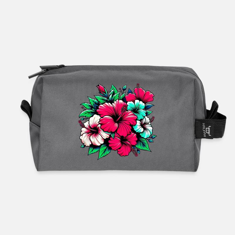 Hibiskusblüten - Recycelte Kulturtasche - Anthrazit