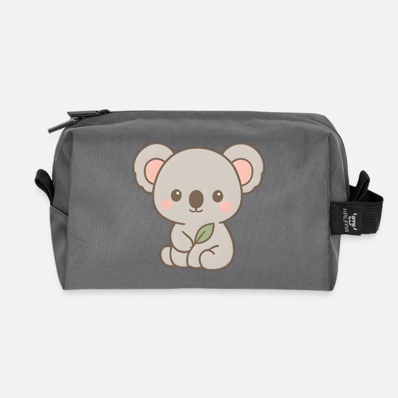 Cute Koala Bear Design with Leaves - Recycled Toiletry Zip Bag - anthracite
