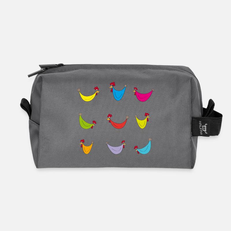 Colorful Chickens Cheerful Pattern - Recycled Toiletry Zip Bag - anthracite