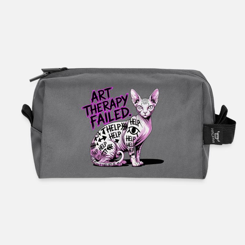 Cat Art Therapy Fail - Recycled Toiletry Zip Bag - anthracite