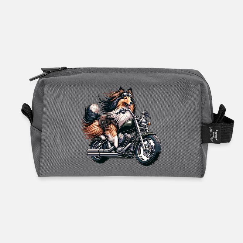 Collie Biker Auf Chopper Motorrad Mit Brille - Recycelte Kulturtasche - Anthrazit