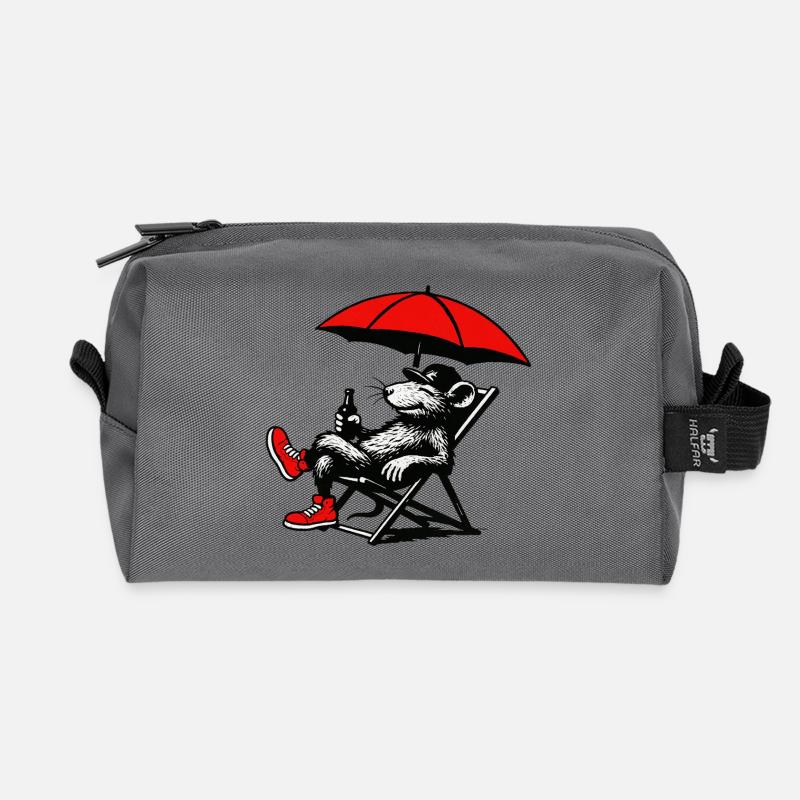 Ratte mit Sonnenschirm Relax - Recycelte Kulturtasche - Anthrazit