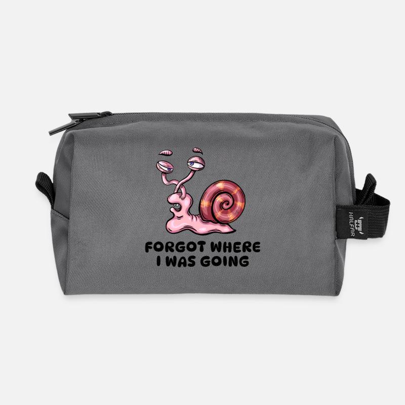 Pink snail forgot where I was Going  - Recycled Toiletry Zip Bag - anthracite