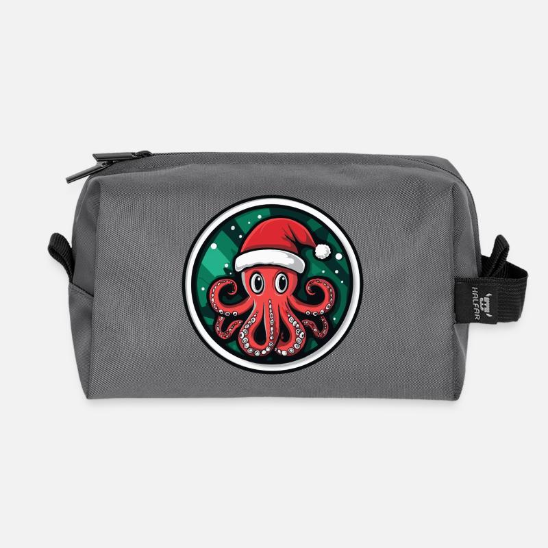 Weihnachtsoktopus mit Santa Hut - Recycelte Kulturtasche - Anthrazit
