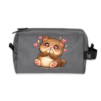 Kawaii Kitten Heart Eyes - Recycled Toiletry Zip Bag - anthracite - Front