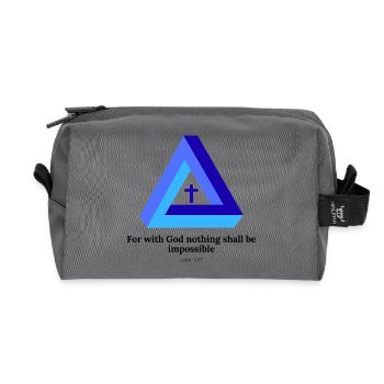 Car avec Dieu, rien ne sera impossible. Luc 1:37 - Trousse de toilette en tissu recyclé - anthracite - Devant