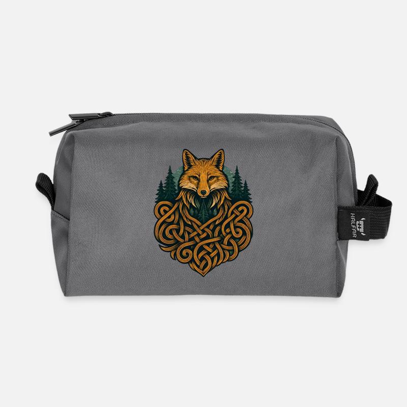 Fox in Knotted Artificial Forest - Recycled Toiletry Zip Bag - anthracite